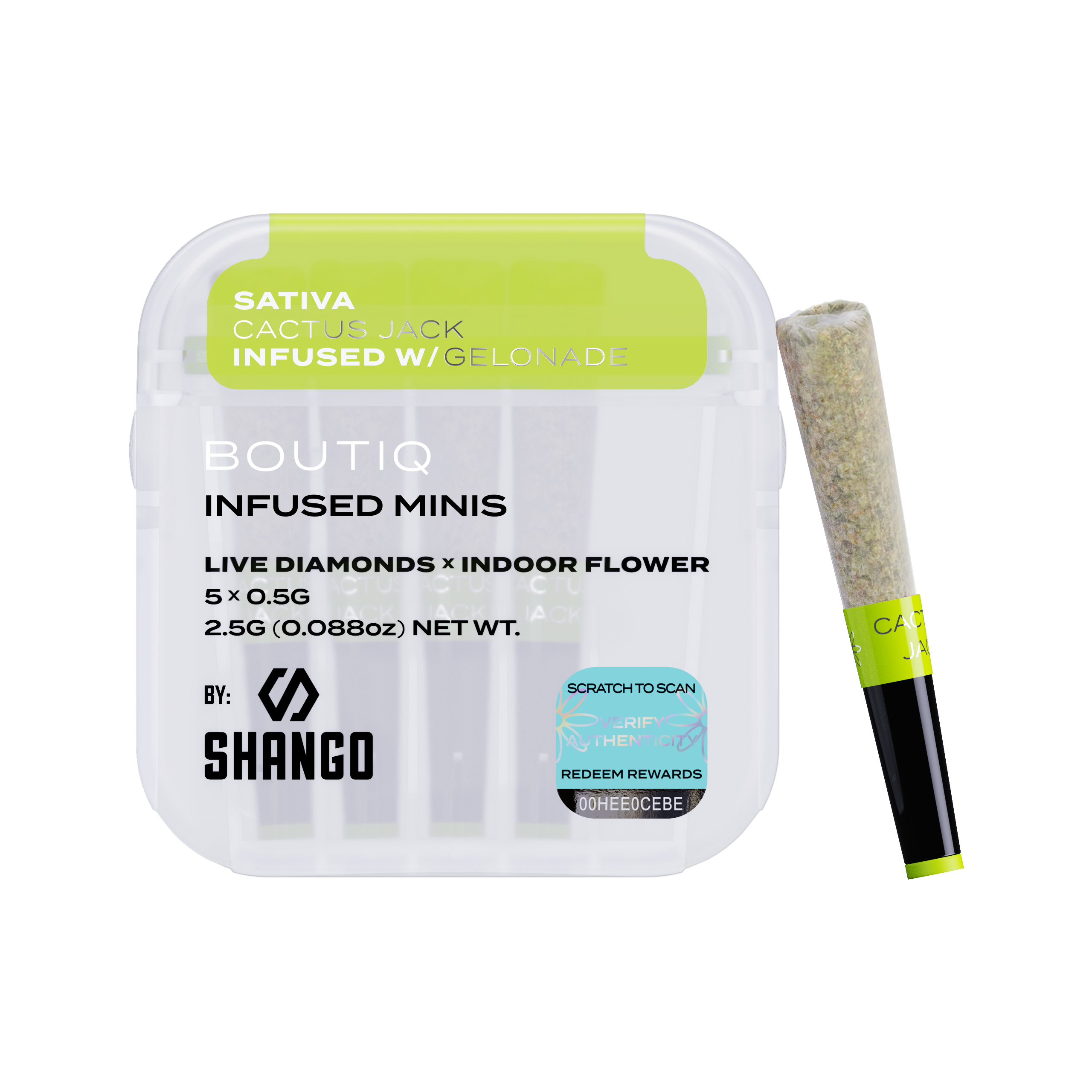 Photograph of product: Boutiq - Live Diamonds Infused Mini Prerolls 5pk - Cactus Jack (S) X Gelonade (H) (2.5g)