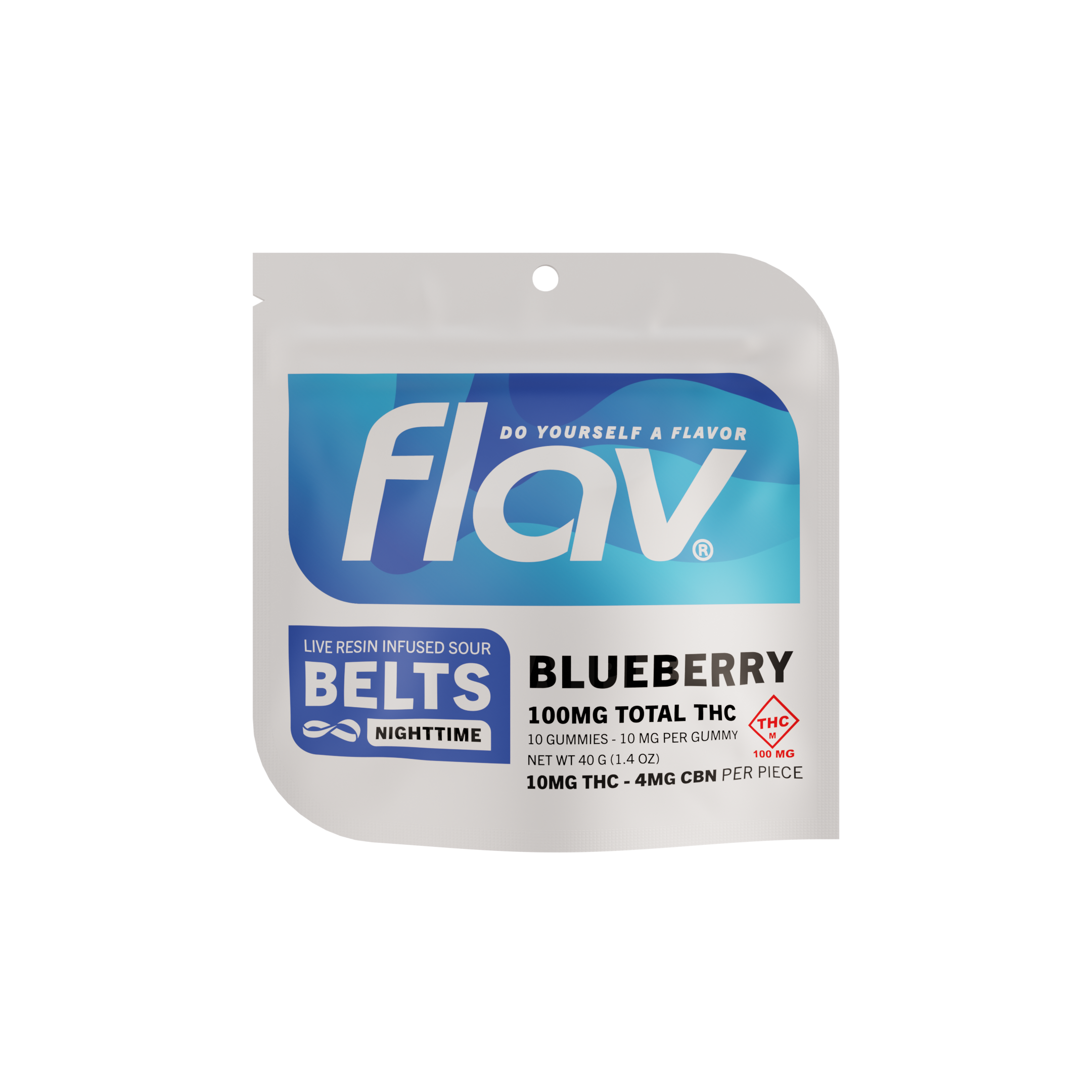 Photograph of Product: Blueberry Nighttime Live Resin Sour Belts 10pk (100mg)