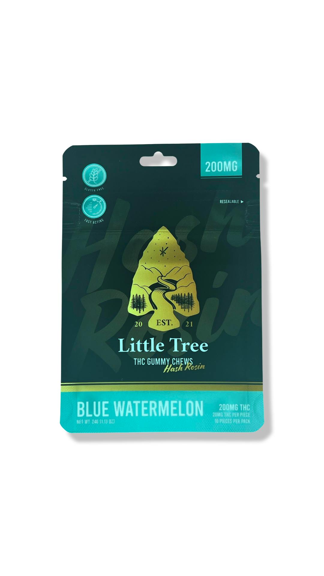 Photograph of product: Little Trees au chocolat Rosin Gummies 10 Pack - Blue Watermelon - 200MG