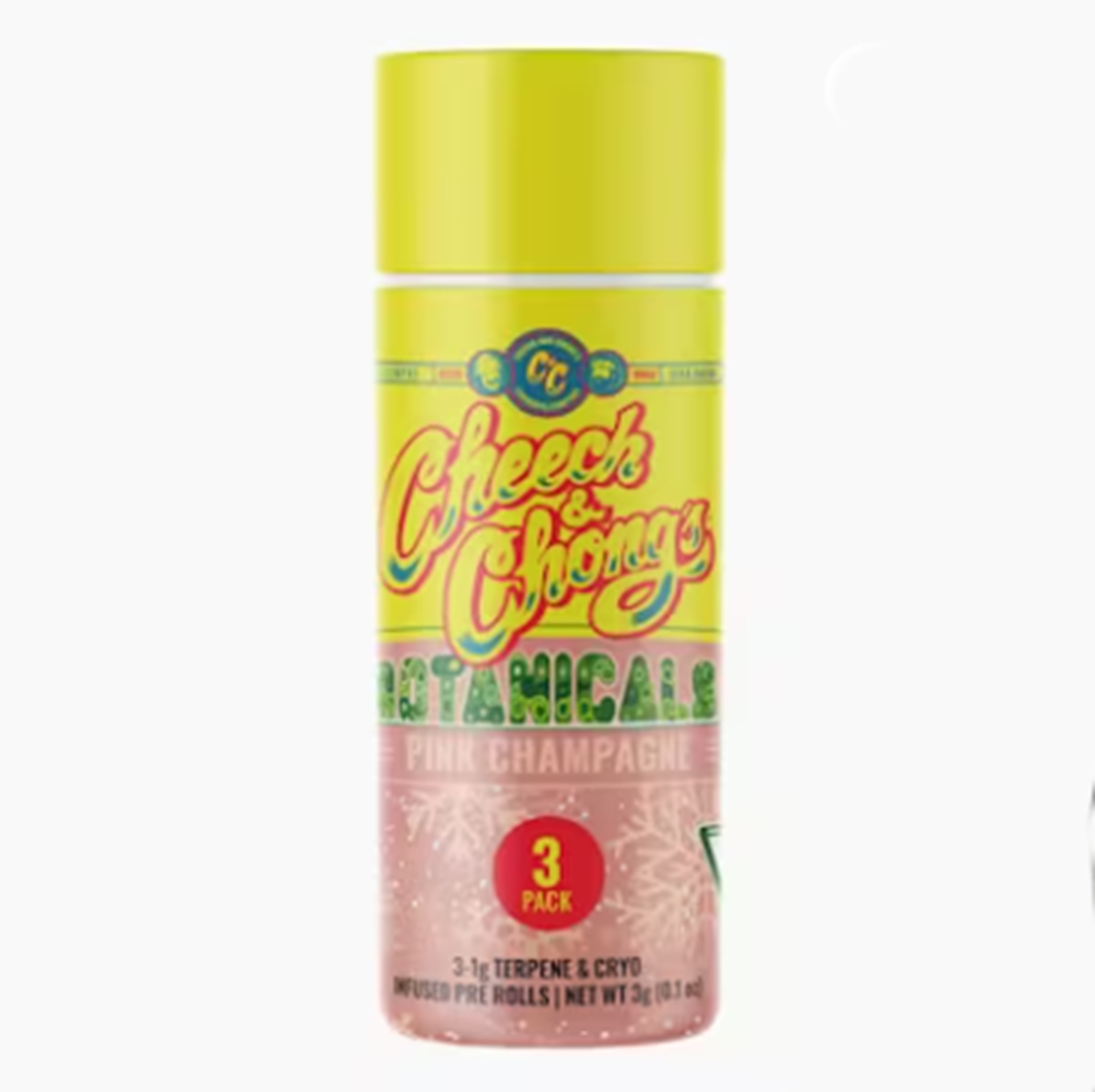 Photograph of product: CHEECH & CHONGS BOTANICALS | PINK CHAMPAGNE | 3PK x 1G CRYO INFUSED PRE-ROLLS