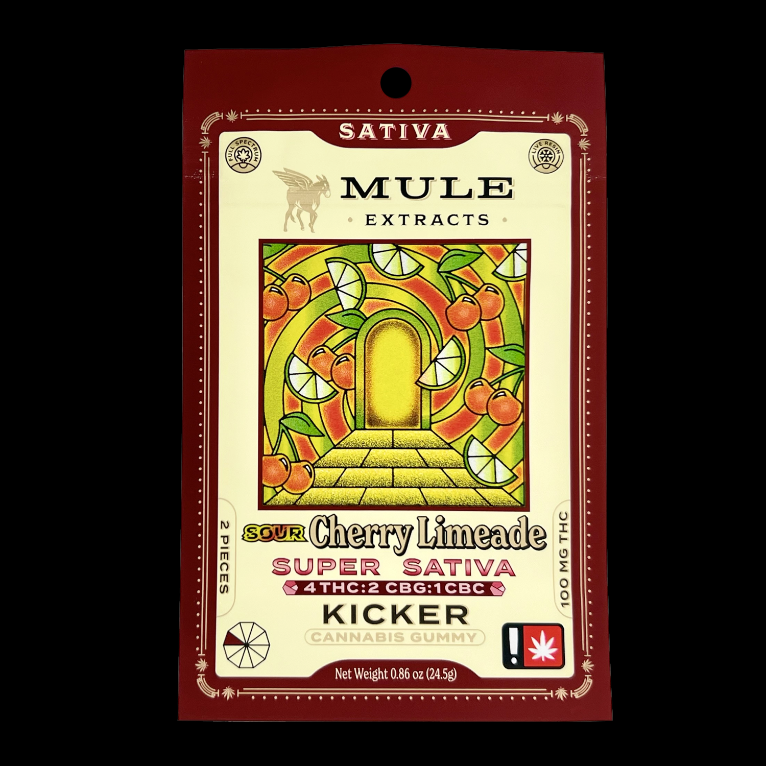 Photograph of product: Mule Extracts Sour Cherry Limeade Kicker 4:2:1 TH-oui CBG CBC 100mg Gummy