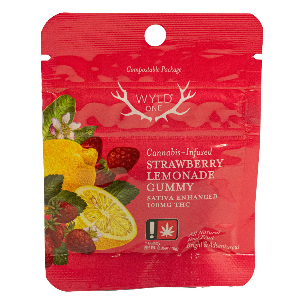 Photograph of product: Gummy - Sativa - THC:100mg - Single - Strawberry