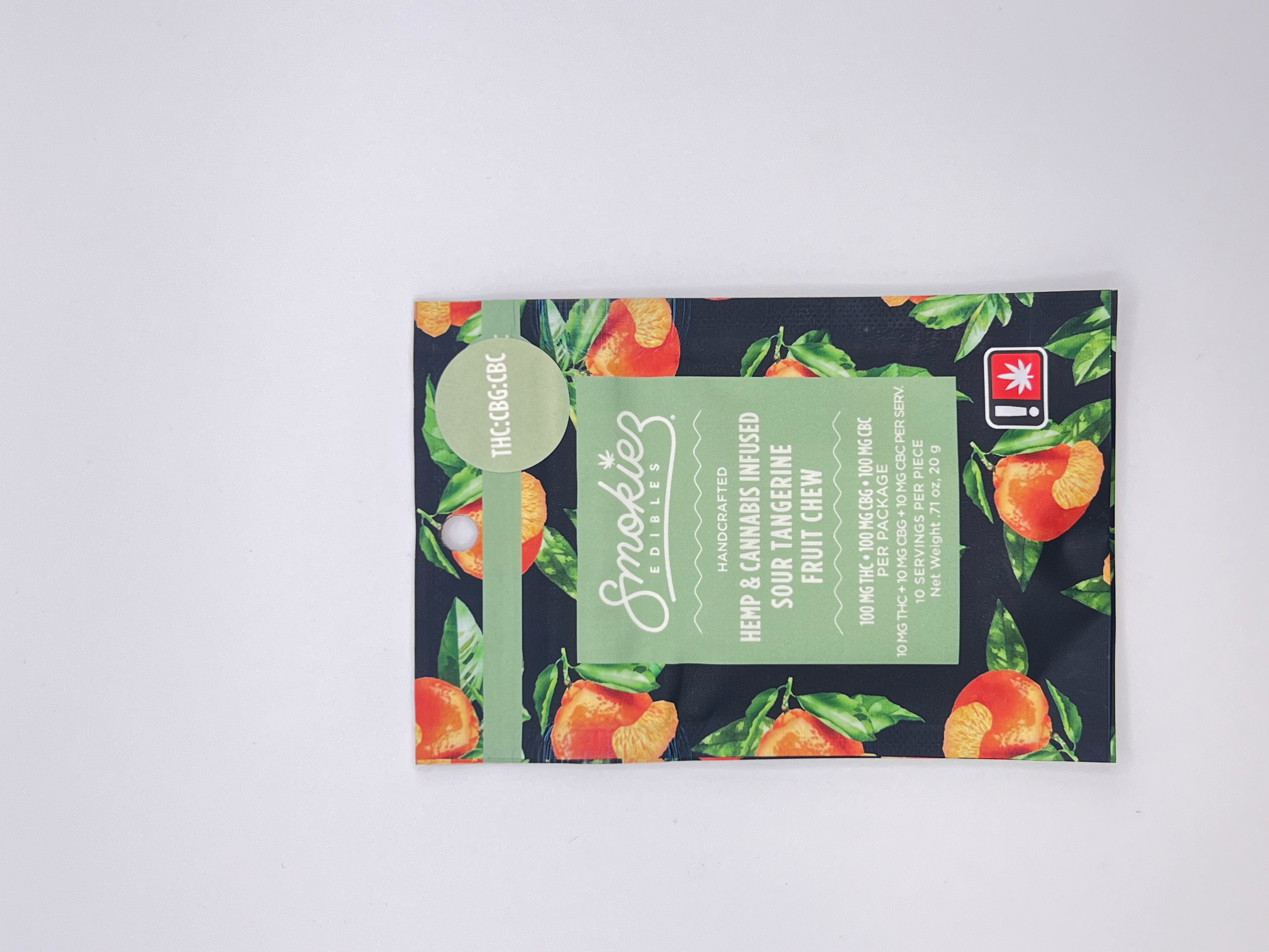 Photograph of product: Smokiez | Single Sour Tangerine 1:1:1 | TH-oui:CBG:CBC | 100mg 1-Piece Gummy