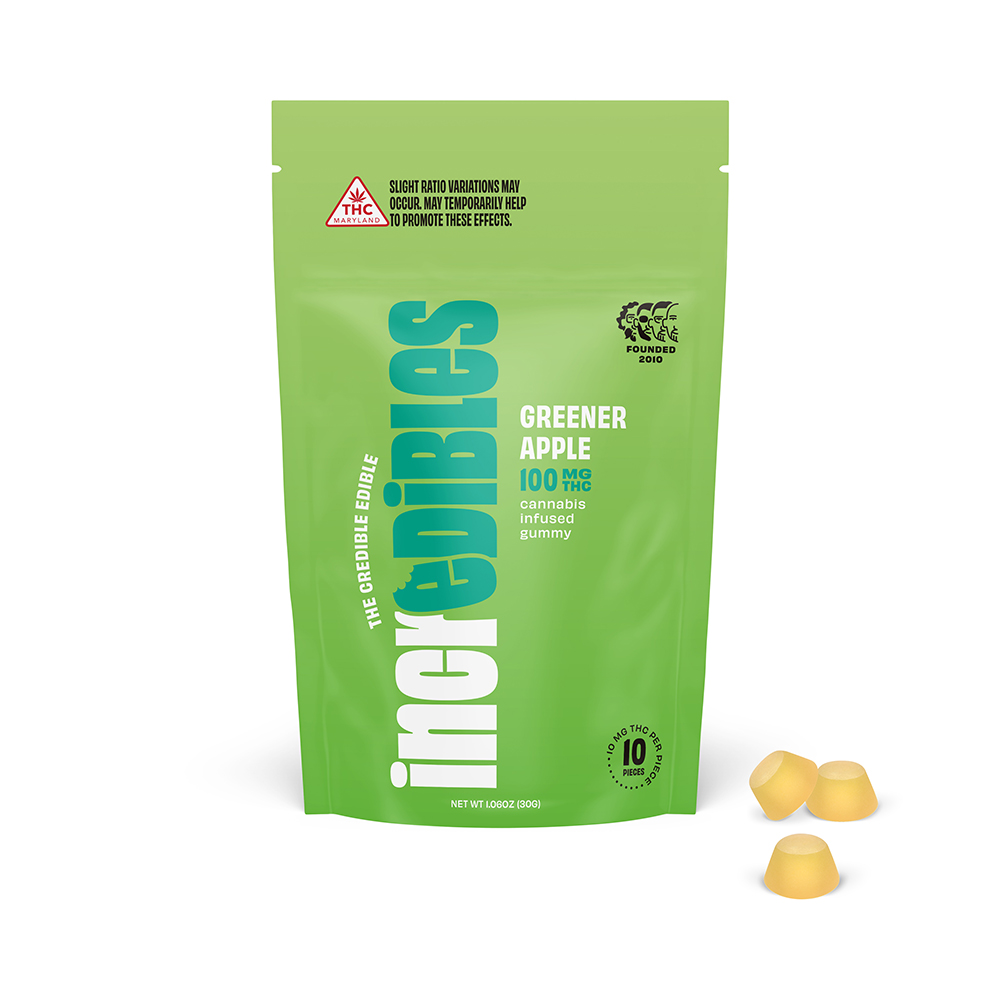 Photograph of product: Incredibles Gummies 10pk/100mg- Greener Apple