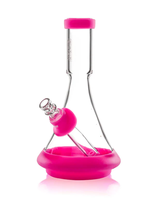 Photograph of product: GRAV - GLASS - DECO BEAKER WITH SILICONE - TOXIC PINK
