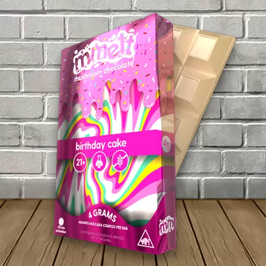 Photograph of Product: Cali Extrax MMelt - Birthday Cake Mushroom Chocolate Bar - 6g