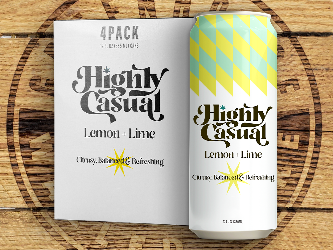 Photograph of product: Highly Casual | Lemon + Lime | 2mg Seltzer 4-Pack