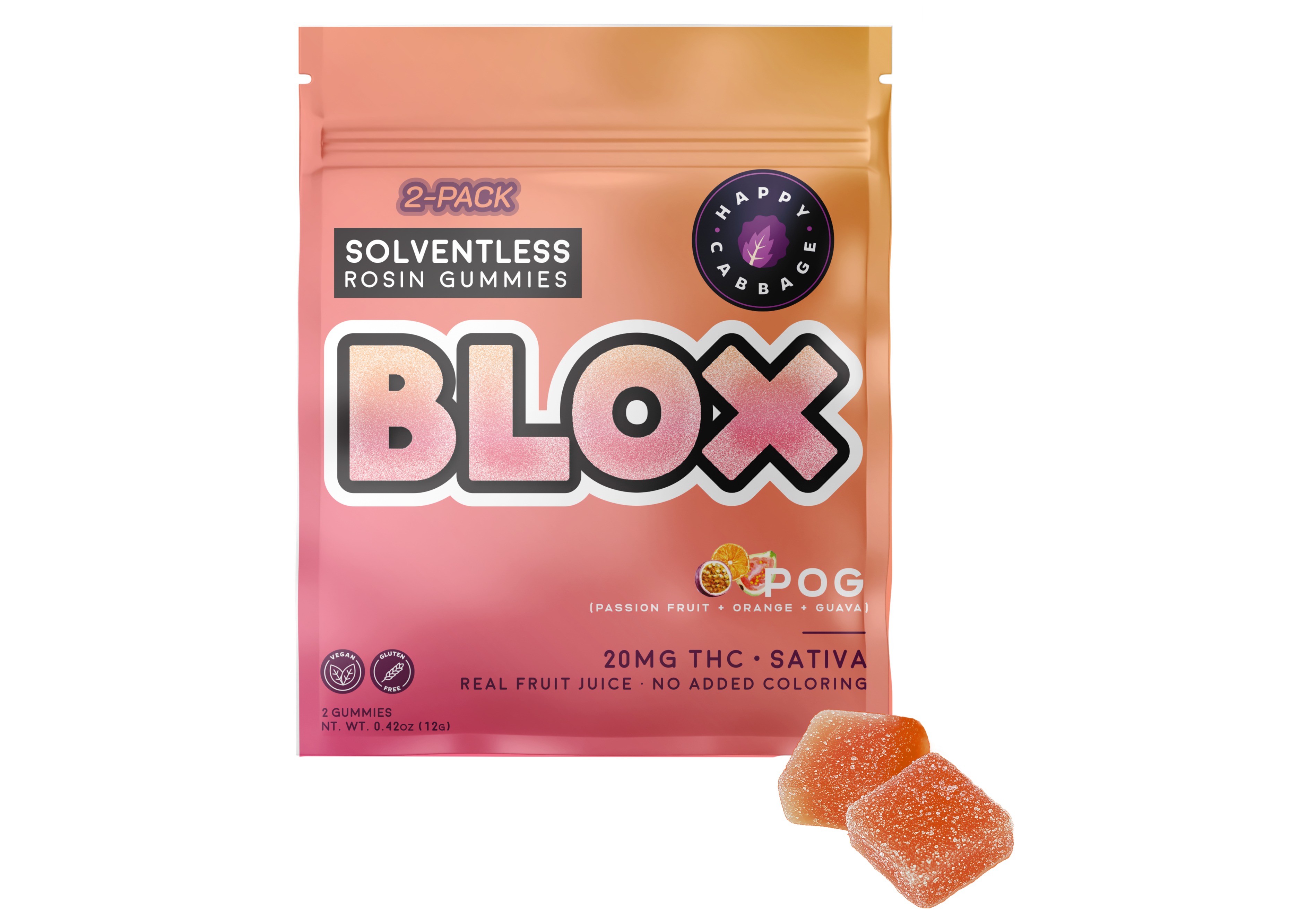 Photograph of product: Blox | POG | Rosin Gummies | 2 pack | 20mg