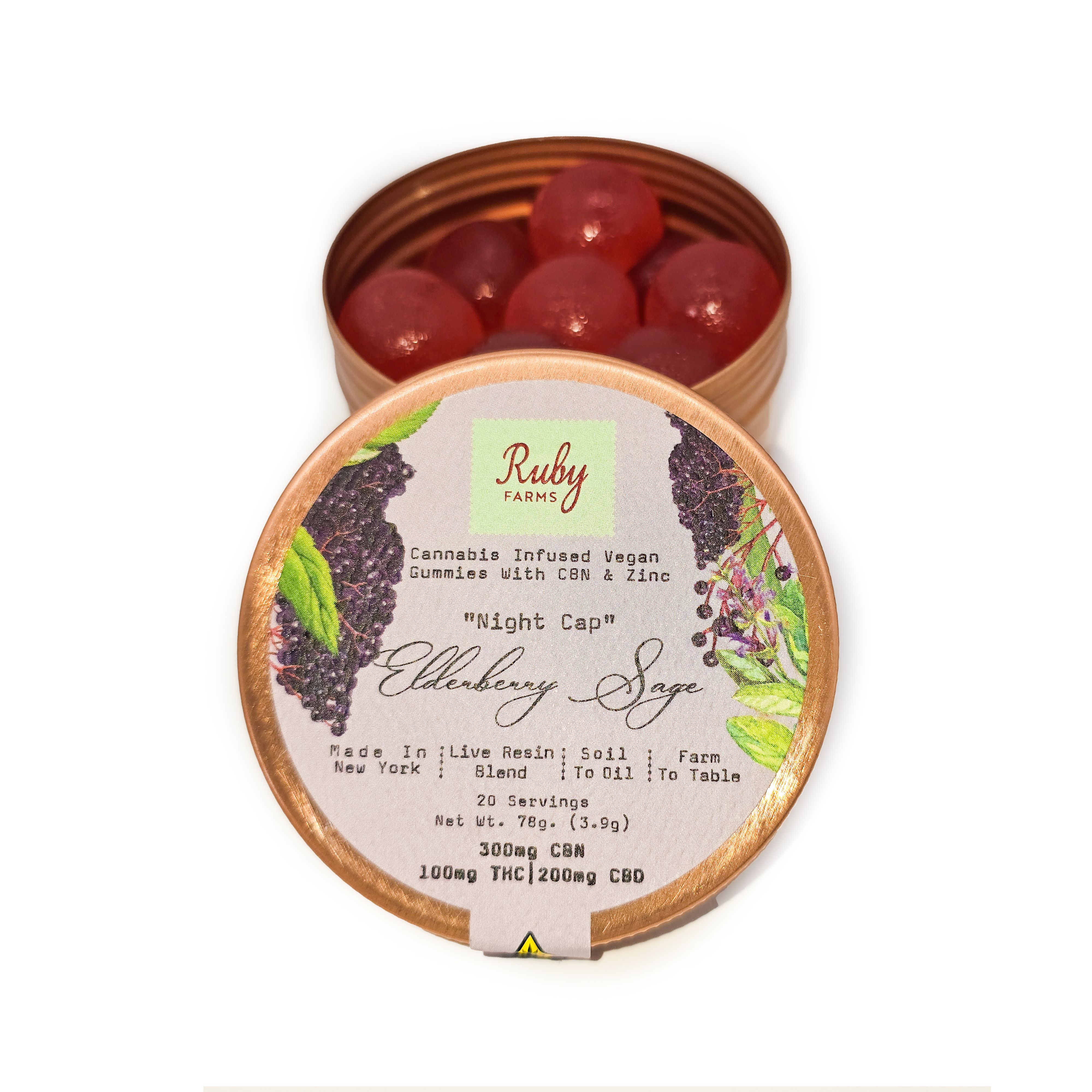 Photograph of product: Elderberry Sage 1:2:3 CBD/CBN Gummies | 100mg 20pk Edible