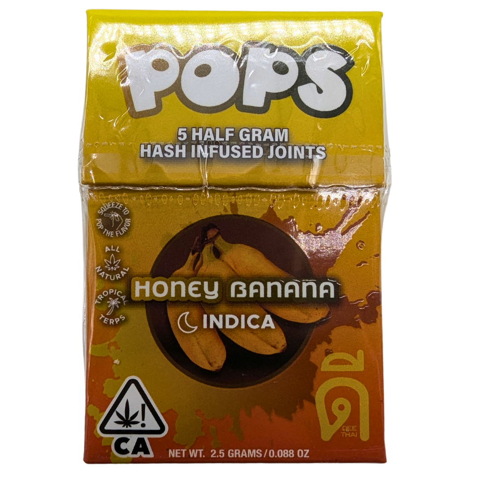Photograph of product: Dee Thai Pops au chocolat Infused Prerolls 5pk 2.5g - Honey Banana (I)