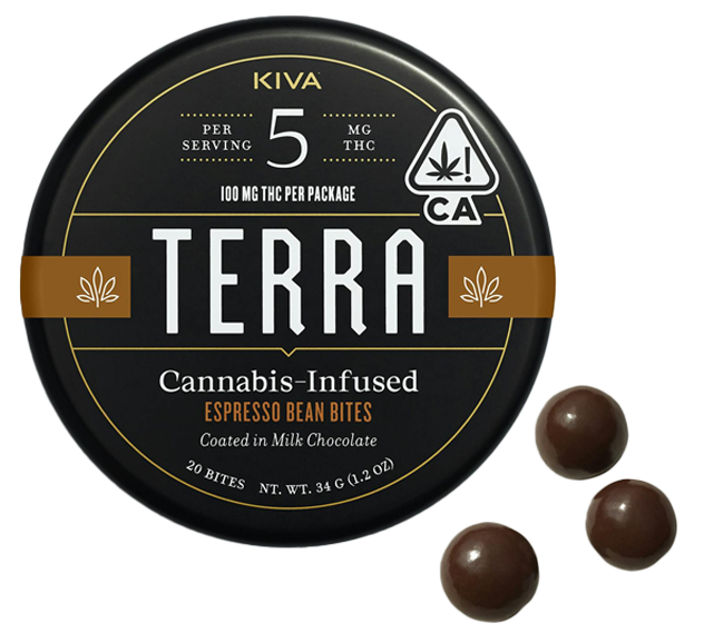 Photograph of product: Kiva Terra | Espresso Bean Dark Chocolate Bites | 50G 20PK