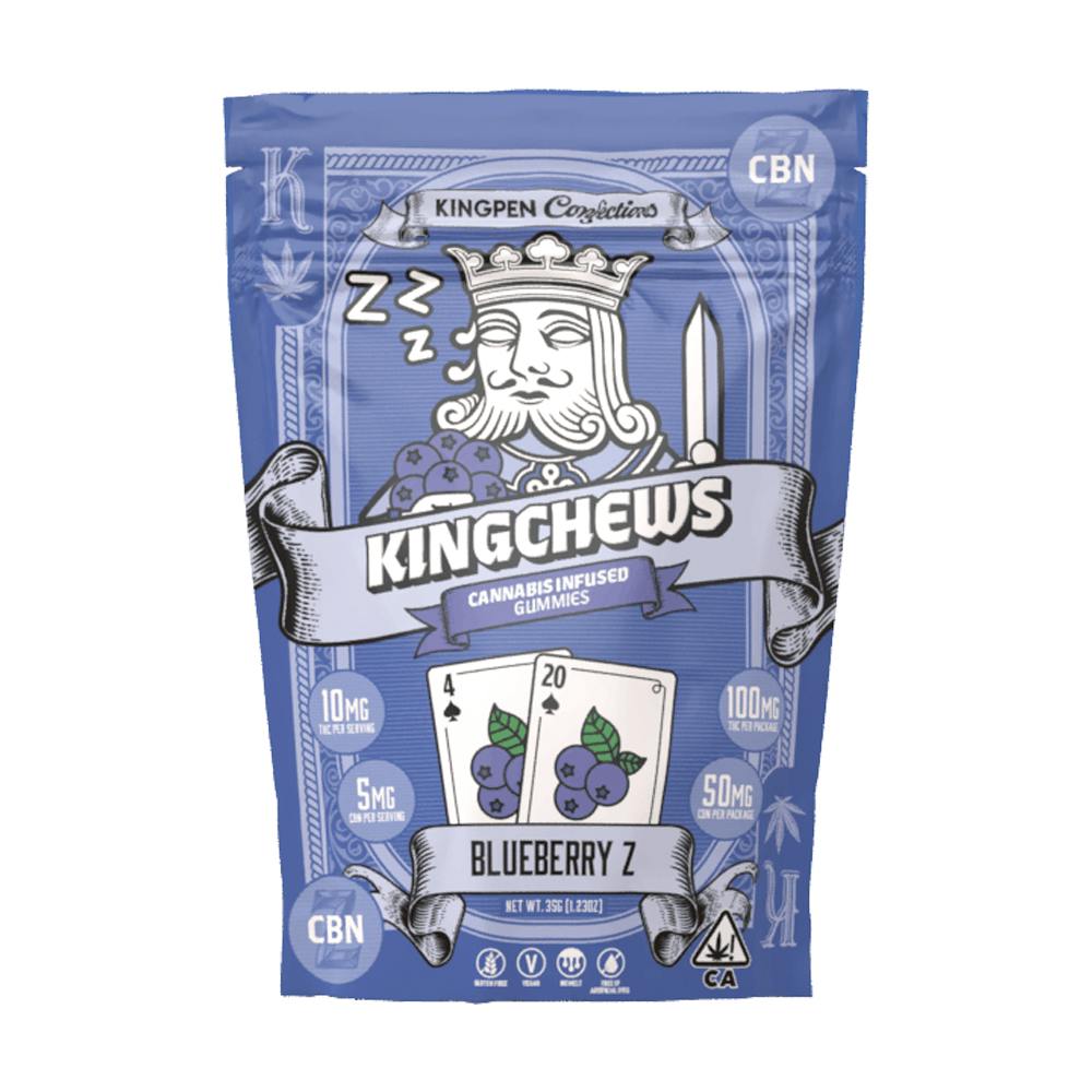 Photograph of product: KINGPEN: KINGCHEWS BLUEBERRY Z 2:1 (TH-oui:CBN) 100MG GUMMY 10PK