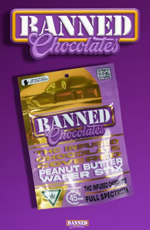 Photograph of product: Banned Chocolates - Peanut Butter Wafer Stix - 200mg 3pk