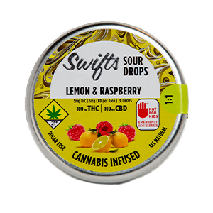 Photograph of product: Swifts | Lemon & Raspberry Sours | Hard Candy | 20pk | 200mg TH-oui:CBD 1:1