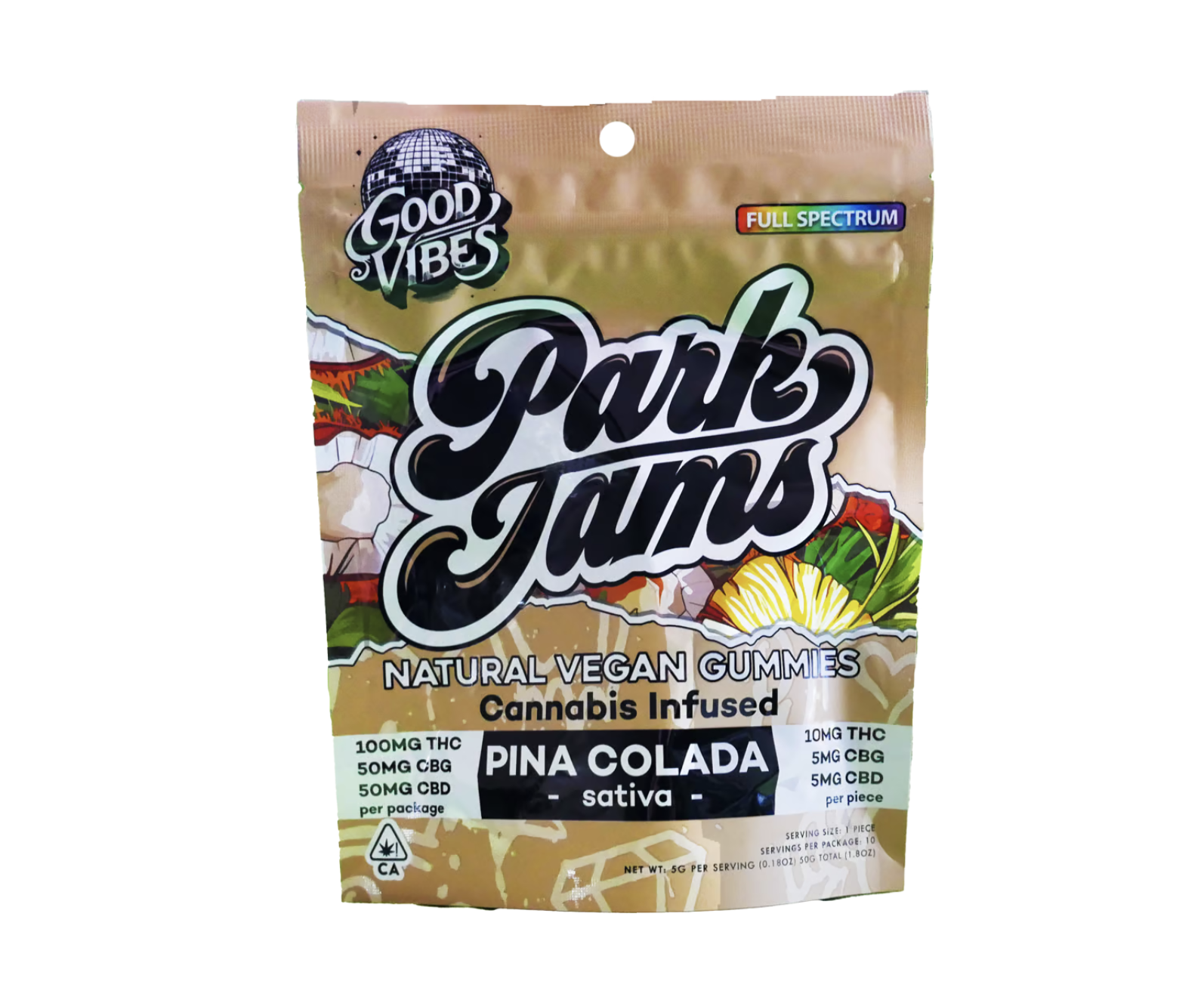 Photograph of product: Park Jams Natural Vegan Gummies 2:1:1 TH-oui:CBG:CBD - Pina Colada (S)