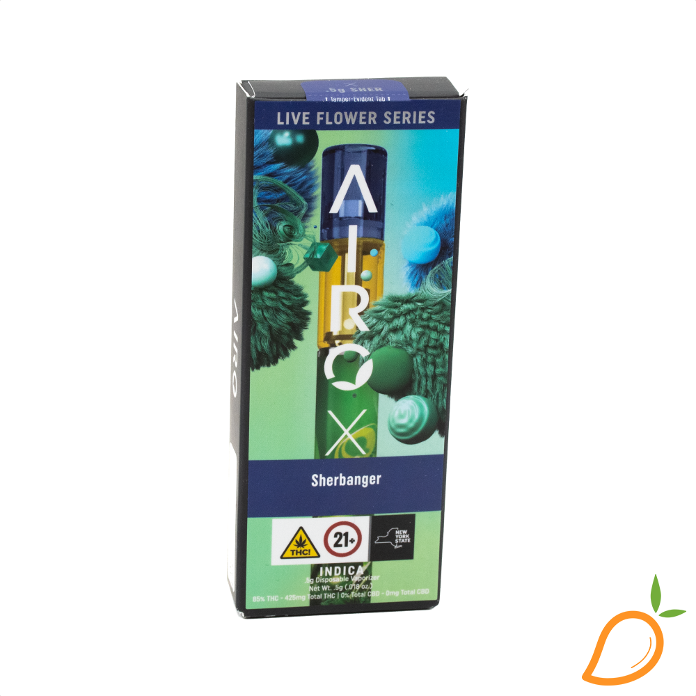 Photograph of product: 0.5g Sherbanger Live Flower AIO Airo X