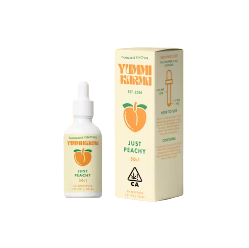 Photograph of product: Yummi Karma | Just Peachy 30:1 Tincture (30ml) | 1000mg CBD/33mg TH-oui