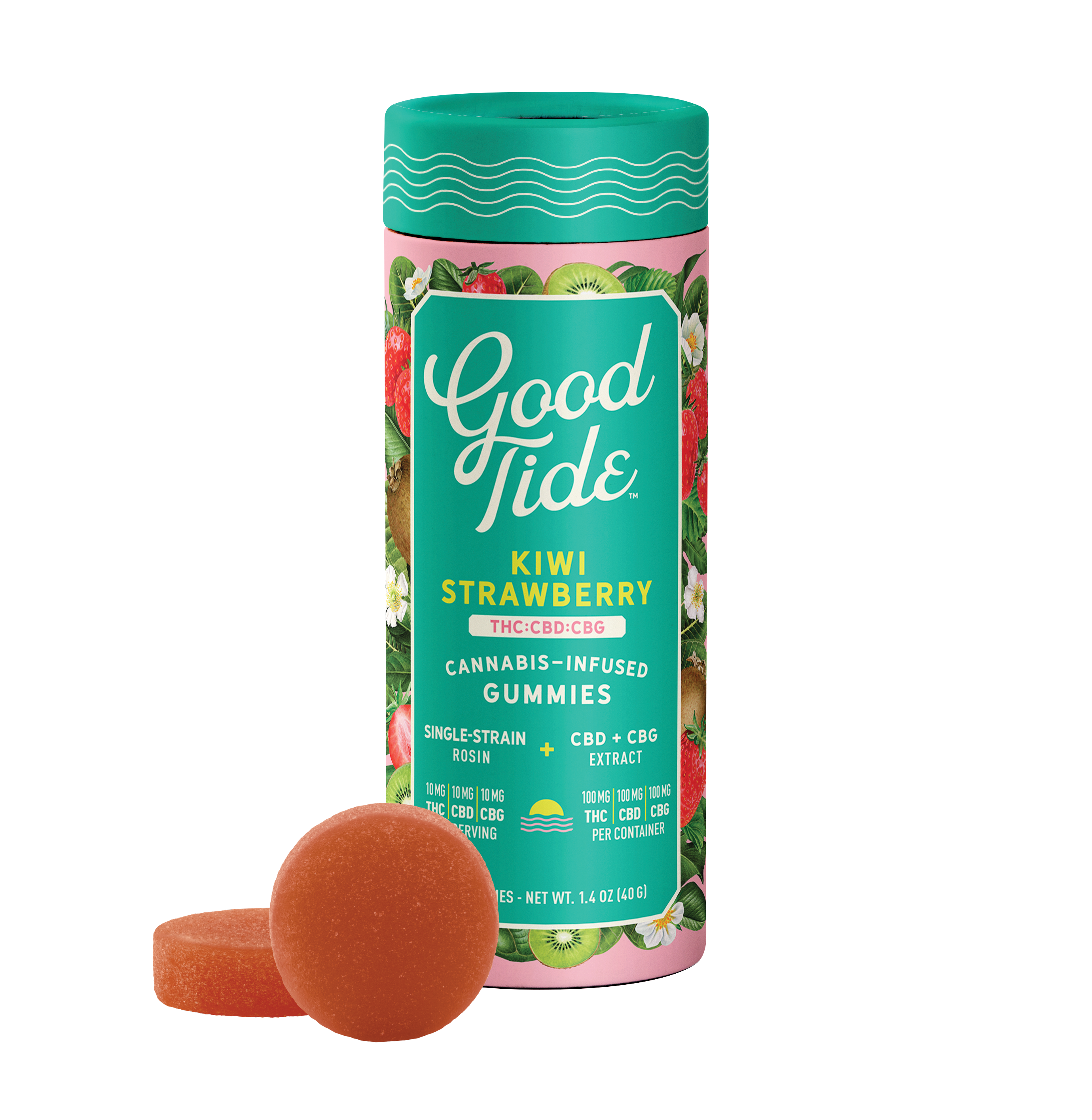 Photograph of product: Good Tide - Kiwi Strawberry Rosin Gummies 1:1:1 TH-oui:CBD:CBG