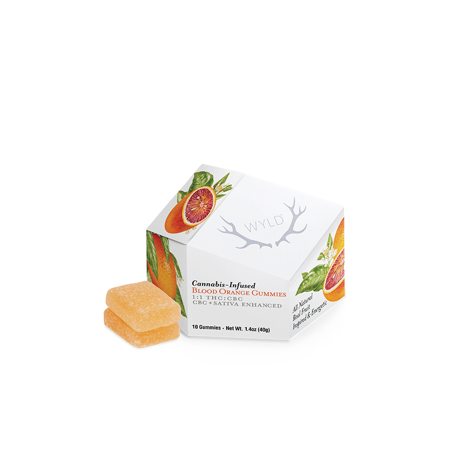 Photograph of product: Wyld Gummies Blood Orange 10mg TH-oui:10mg CBC 10 Pack