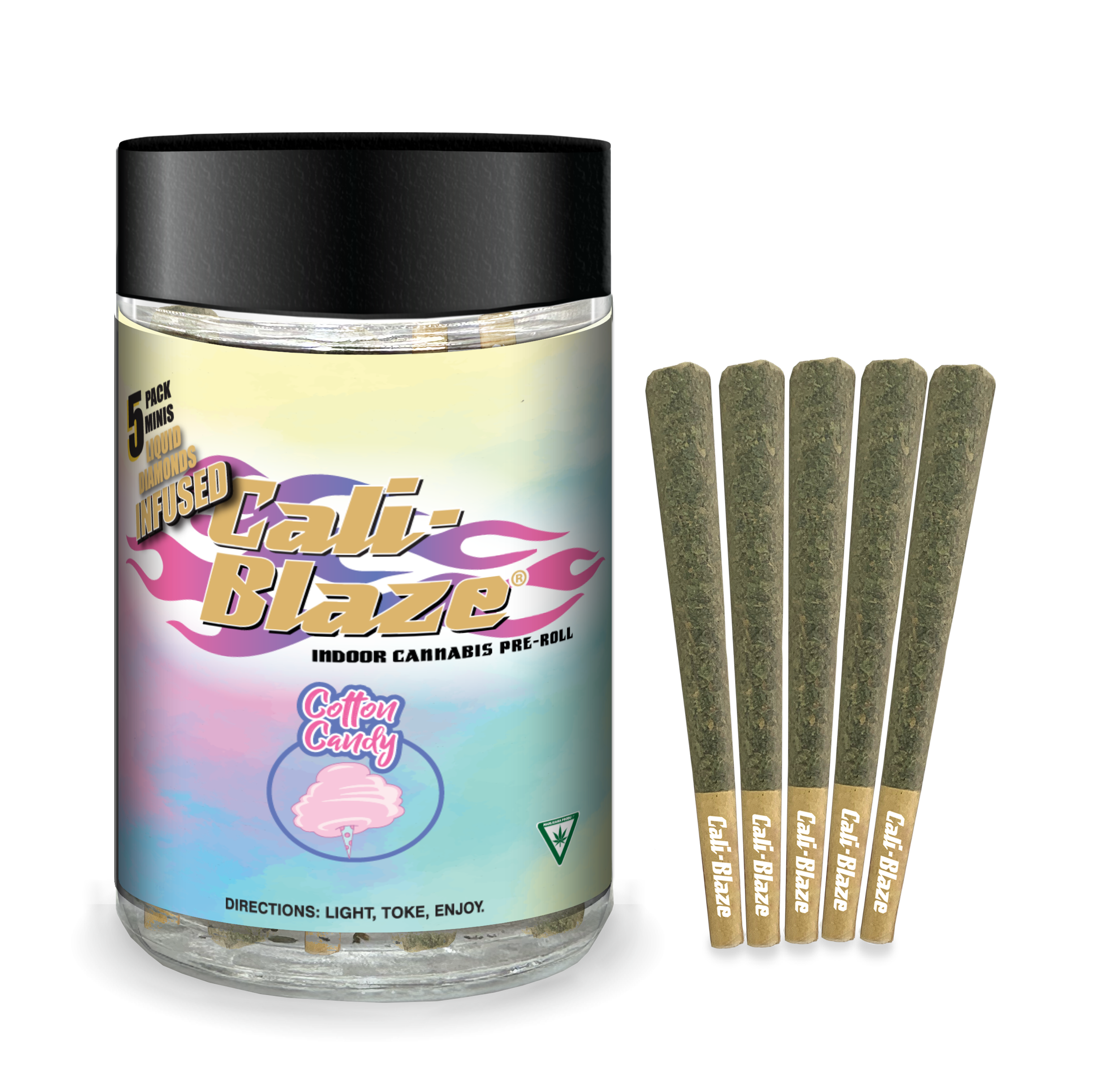 Photograph of product: Cali Blaze | Cotton Candy | Infused  Pre-roll Pack | 0.7g x 3 | Oui'd