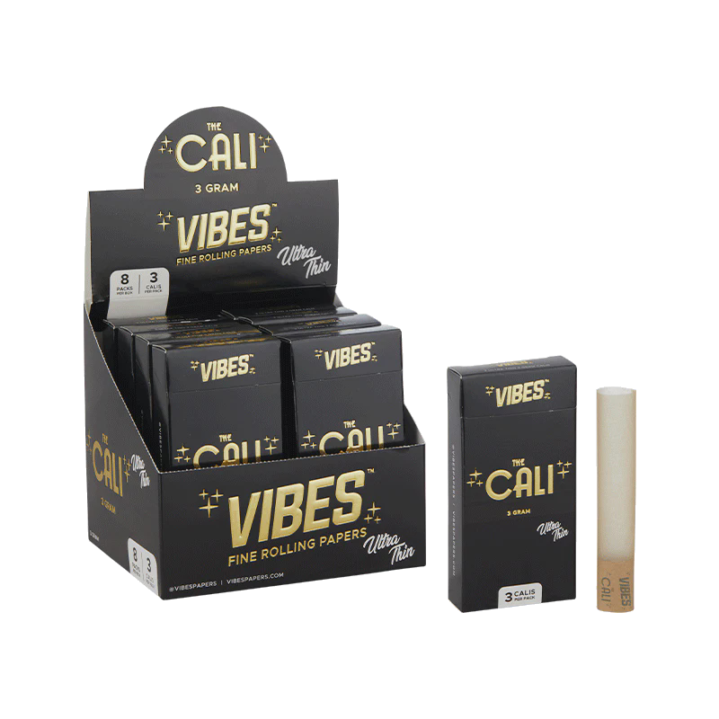 Photograph of product: Vibes - The Cali - 3 Gram - Ultra Thin Pre-made Joint Wrap w/ Tip 3 Pack