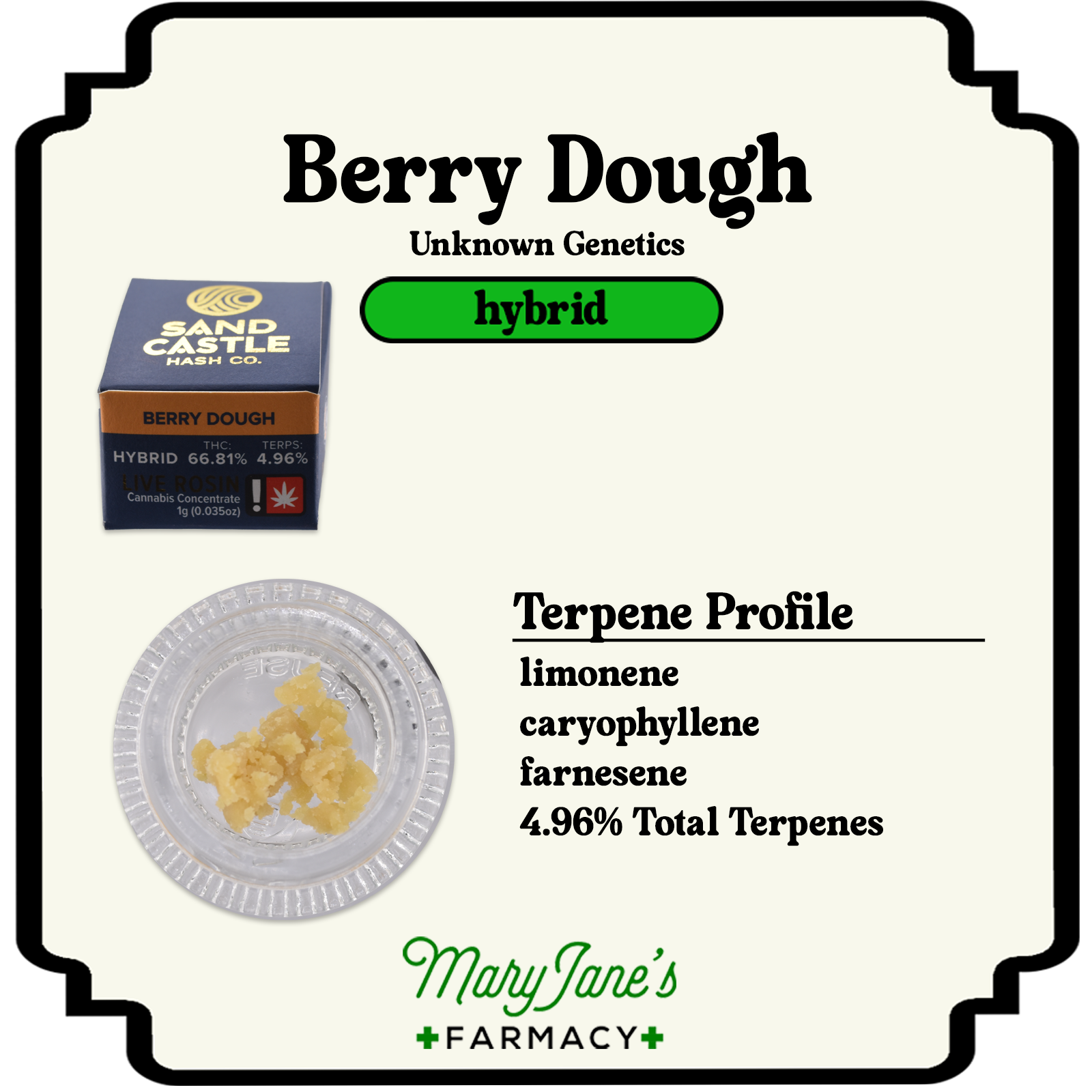 Photograph of product: Berry Dough 6* 73-120 Live Rosin Extract (Dr. Vert Collaboration) | 1g