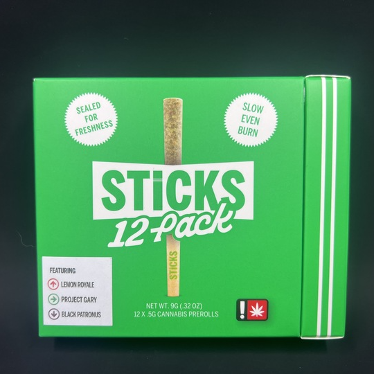 Photograph of product: Pre-Roll 12pk 6g Black Patronus/Lemon Royale/Project Gary (STICKS)