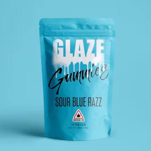 Photograph of product: Glaze | Sour Blue Razz | Gummies | 10pc | 100mg