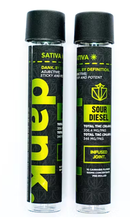 Photograph of product: Dank | Sour Diesel | Infused Pre-Roll | 1g