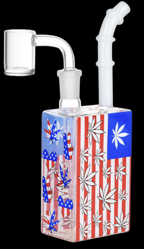 Photograph of product: Patriotic Leaf Juice Box Glass Dab Rig
