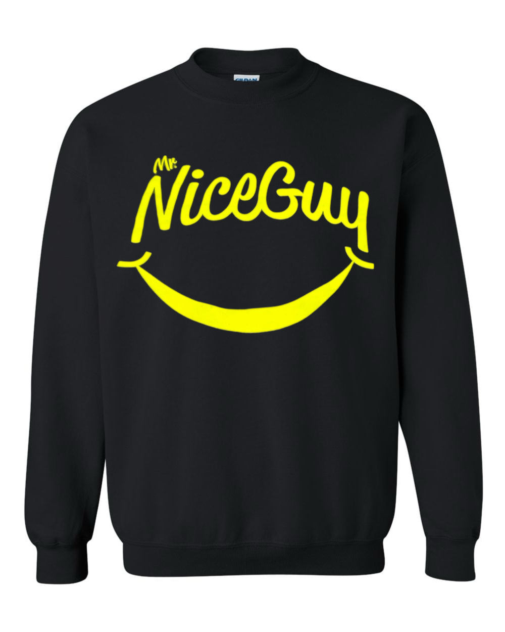 Photograph of product: CREW NECK- BLACK & YELLOW MR. NICEGUY SMILEY LOGO - XL