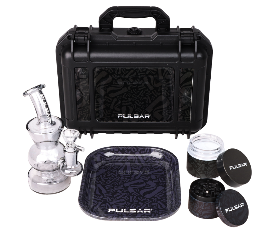 Photograph of product: Pulsar Bent Neck Water Pipe Smoker's Hard Case Travel Set | Basic Black | 5.75" | 14mm F | A1492