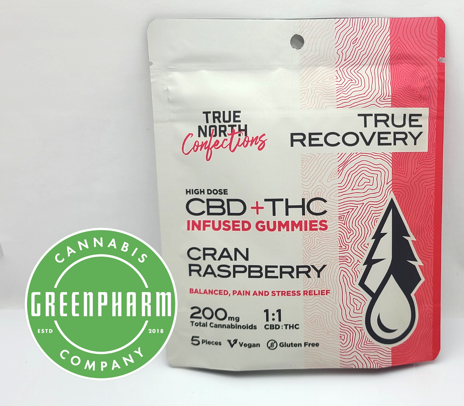 Photograph of product: Edible | True North | Cran Raspberry 1:1 TH-oui/CBD Gummies | 200mg