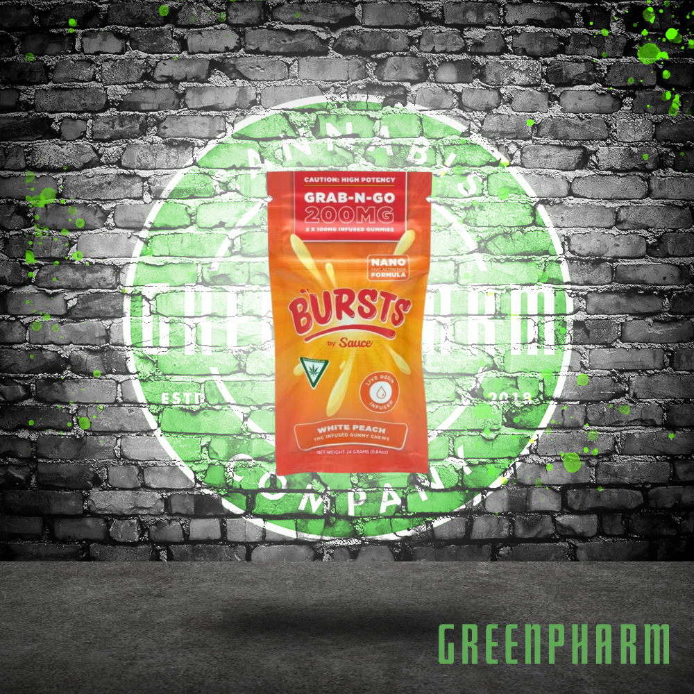 Photograph of product: Sauce Bursts | 200MG Live Resin Gummies | White Peach