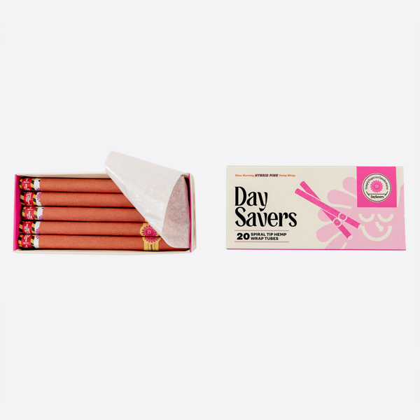 Photograph of product: DaySavers | Half Gram 1 1/4 Pink Hybrid Hemp Blunt Wrap Artisan Pre Rolled Tubes with Spiral Filter Tips | 10 Pack