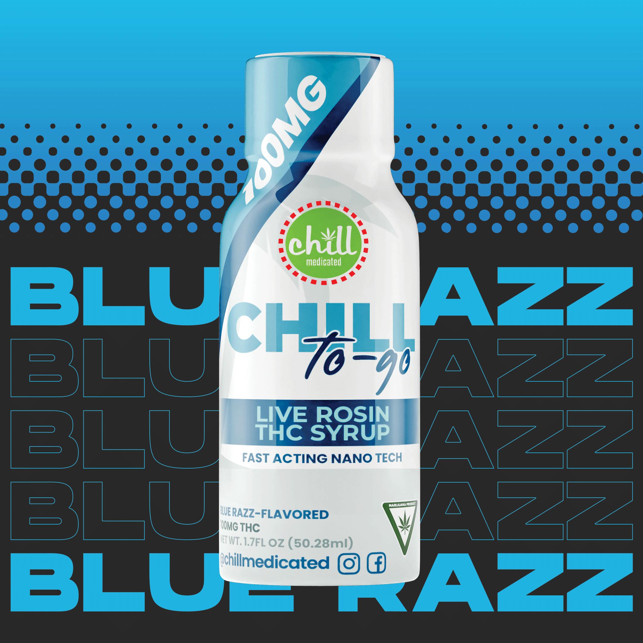 Photograph of product: CHILL MEDICATED | Edible | Syrup |  Live Rosin | Blue Razz | 100mg