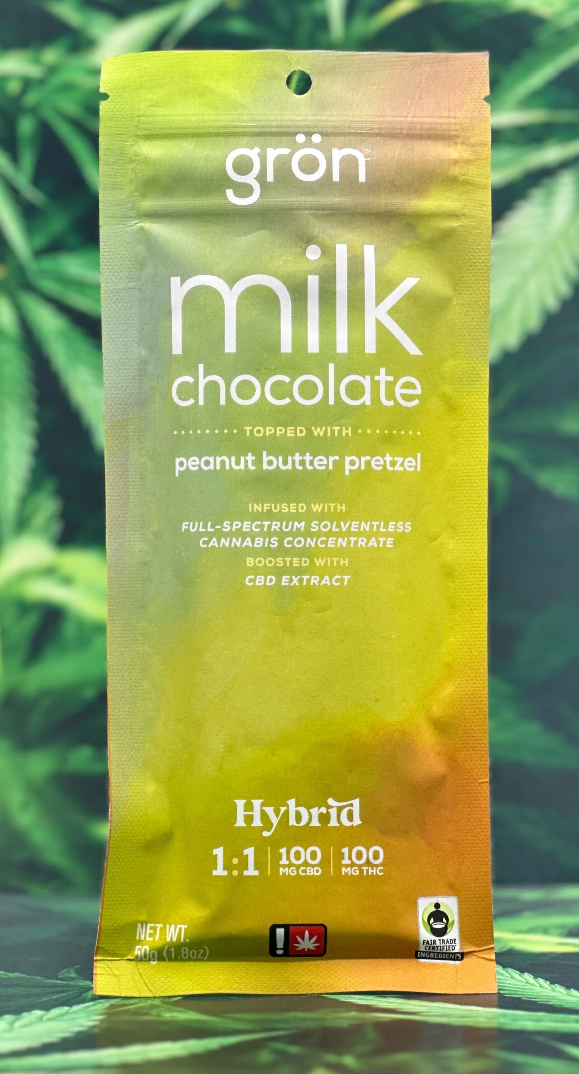 Photograph of product: Chocolate Bar | Milk Chocolate Peanut Butter Pretzel | 1:1 TH-oui:CBD | 10 x 10mg