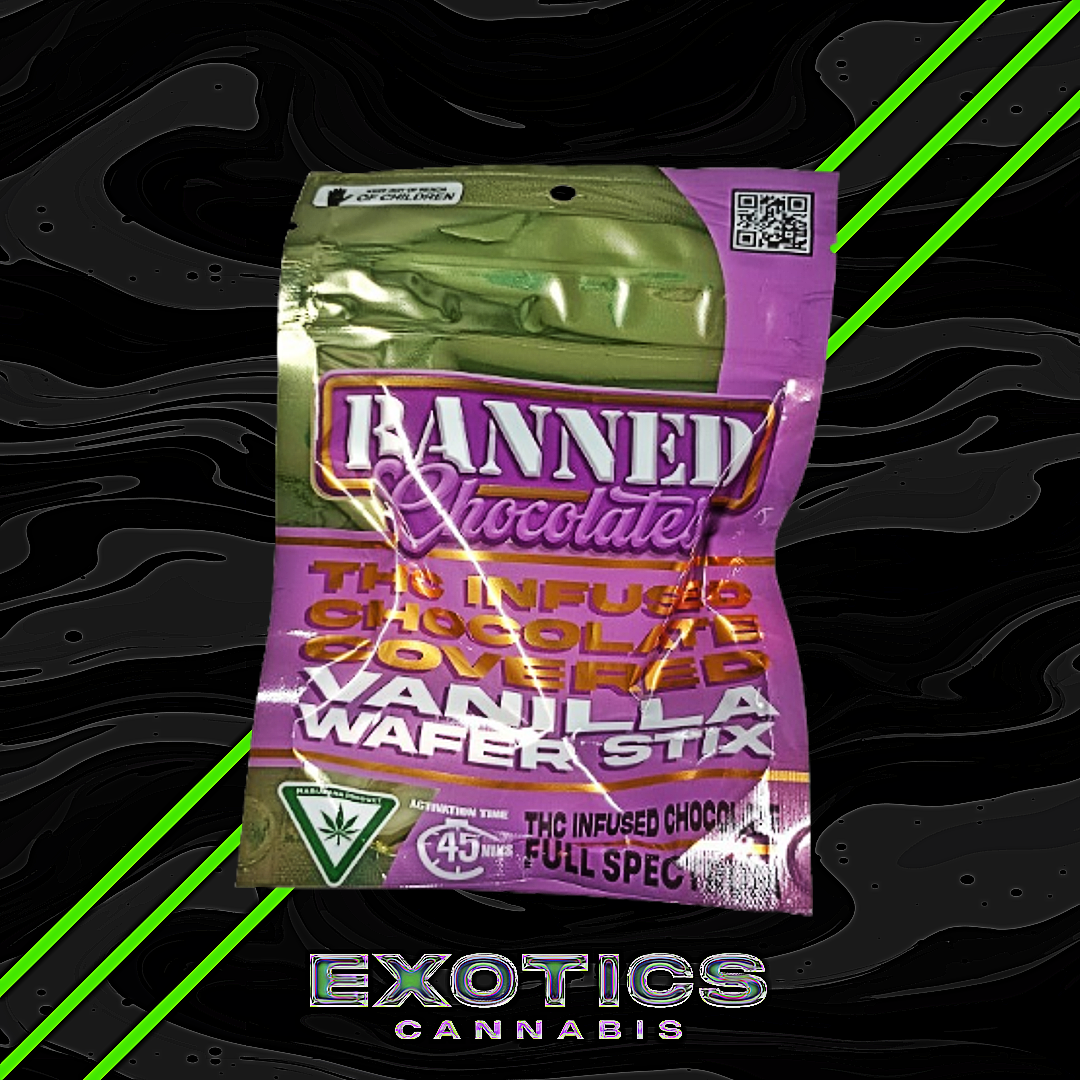 Photograph of product: Banned Chocolates - Vanilla Wafer Stix 3-Pack 200mg (2/$14)