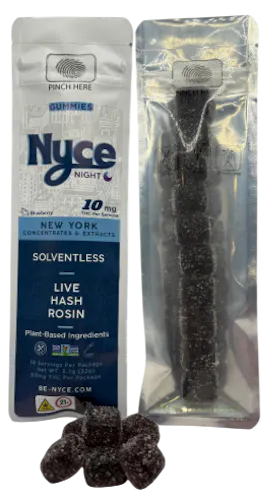 Photograph of product: Nyce- Grape (Nighttime)- Live au chocolat Rosin Gummies 10pk- 100mg