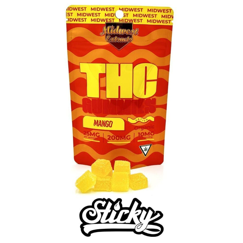Photograph of product: REC Midwest Extracts Mango Gummies 200mg (8x25mg)