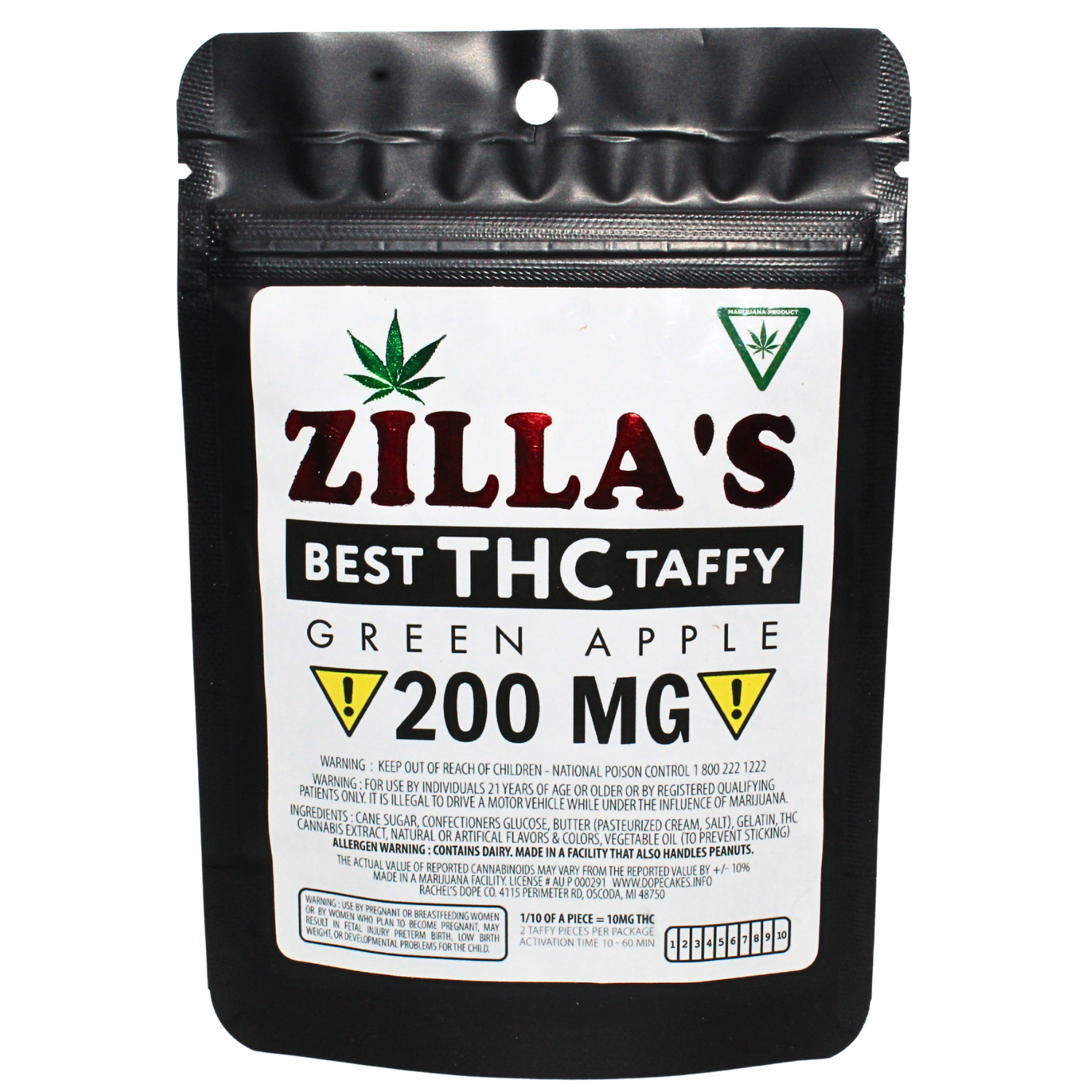 Photograph of product: ZILLA'S TAFFY | GREEN APPLE | 200MG