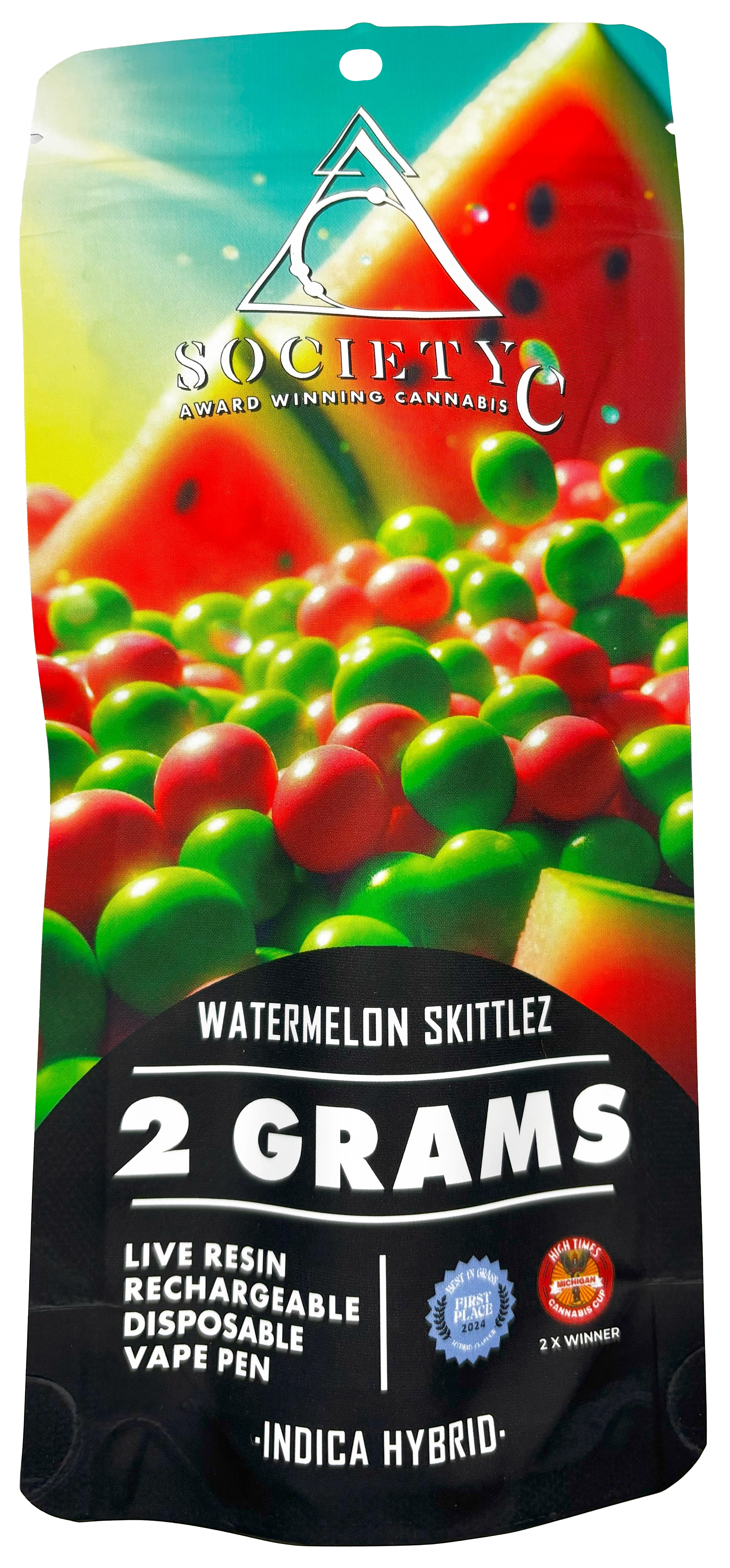 Photograph of product: Society C | Watermelon Skittlez | Disposable Live Resin Vaporizer