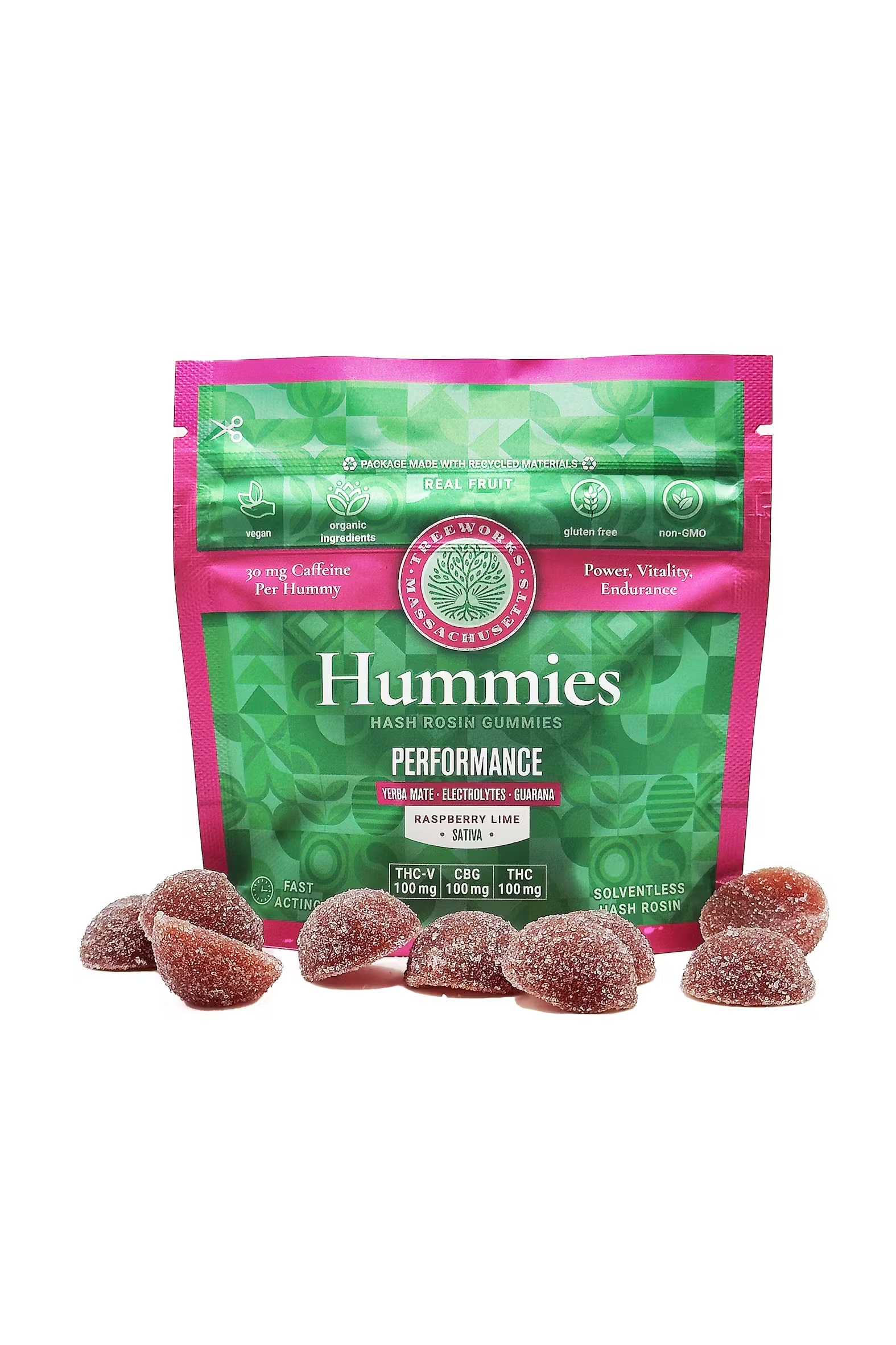 Photograph of product: Performance Raspberry Lime 1:1:1 Live au chocolat Rosin Gummies | 300mg - Hummies