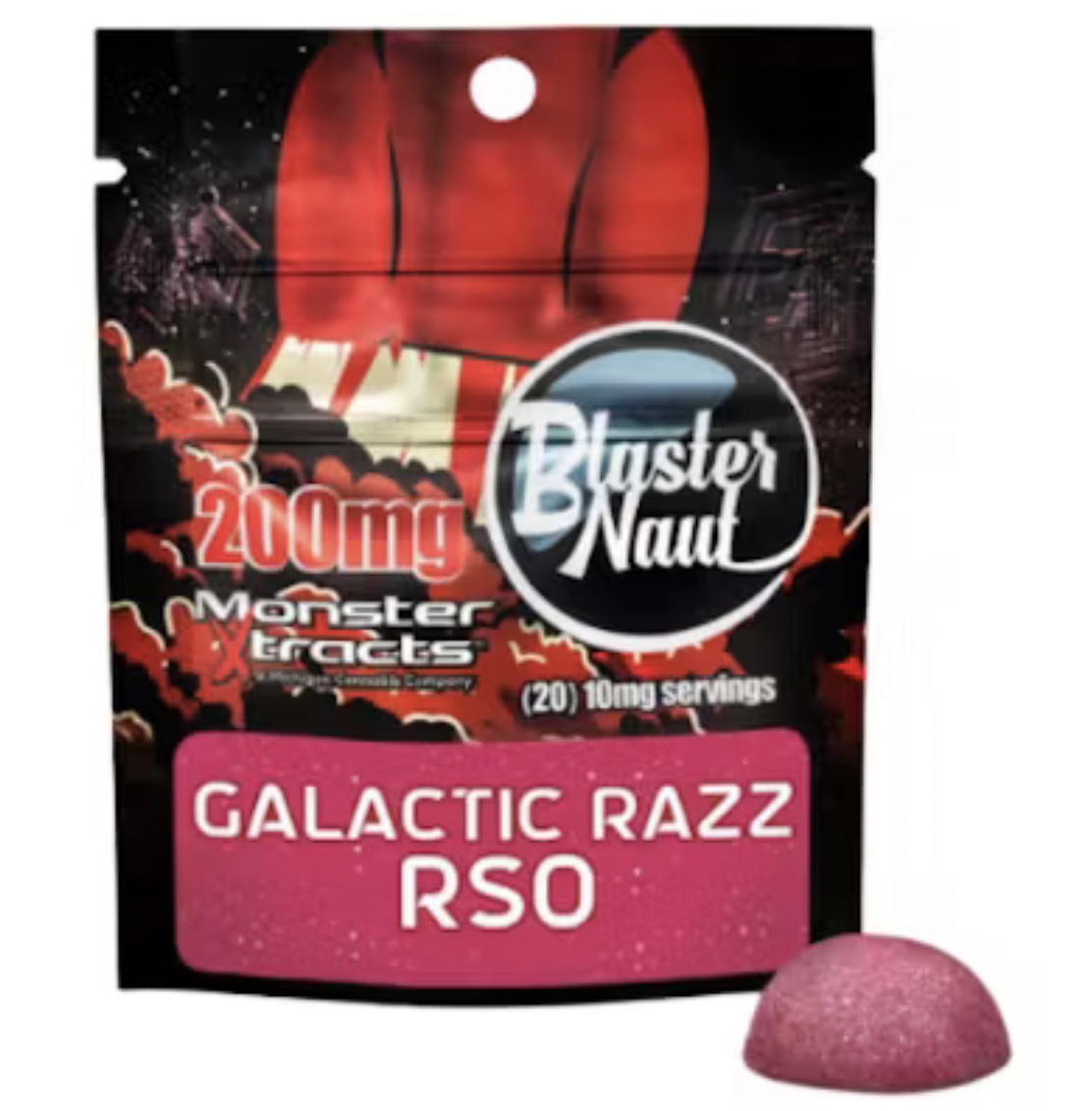Photograph of product: AU Monster x Blasternaut: Galactic Razz RSO Single Gummy 200mg