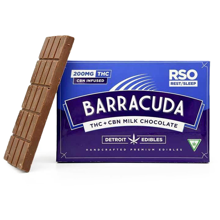 Photograph of product: Barracuda RSO Rest 4:1 200mg TH-oui/50mg CBN Milk Chocolate Bar Rec