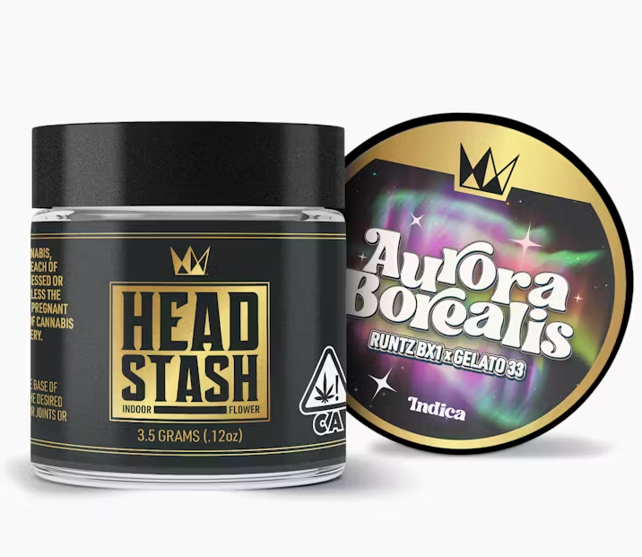 Photograph of product: West Coast Cure Headstash Aurora Borealis Indica Flower 3.5g
