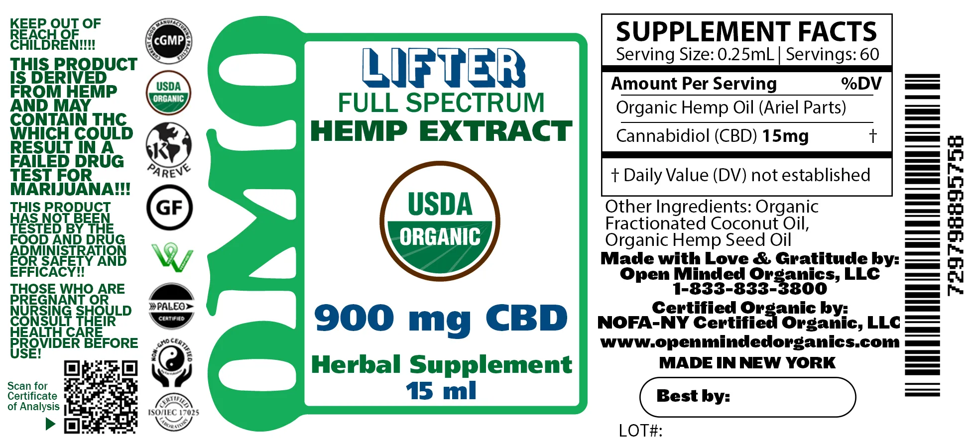 Photograph of product: Open Minded Organics (OMO) Full Spectrum "Special Sauce" CBD Tincture - 900mg