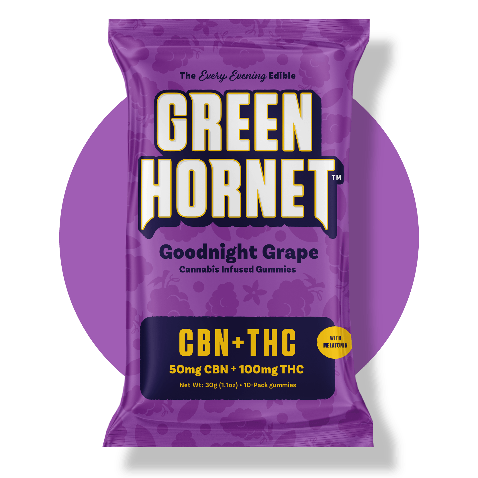 Photograph of product: Green Hornet - Edible - Goodnight Grape Single Gummy - 10mg