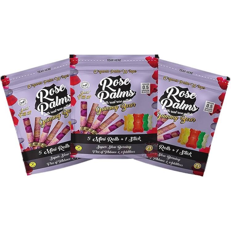 Photograph of product: Cones - Rose Palms Gummy Bear Rose Petal 5pk Mini Rolls