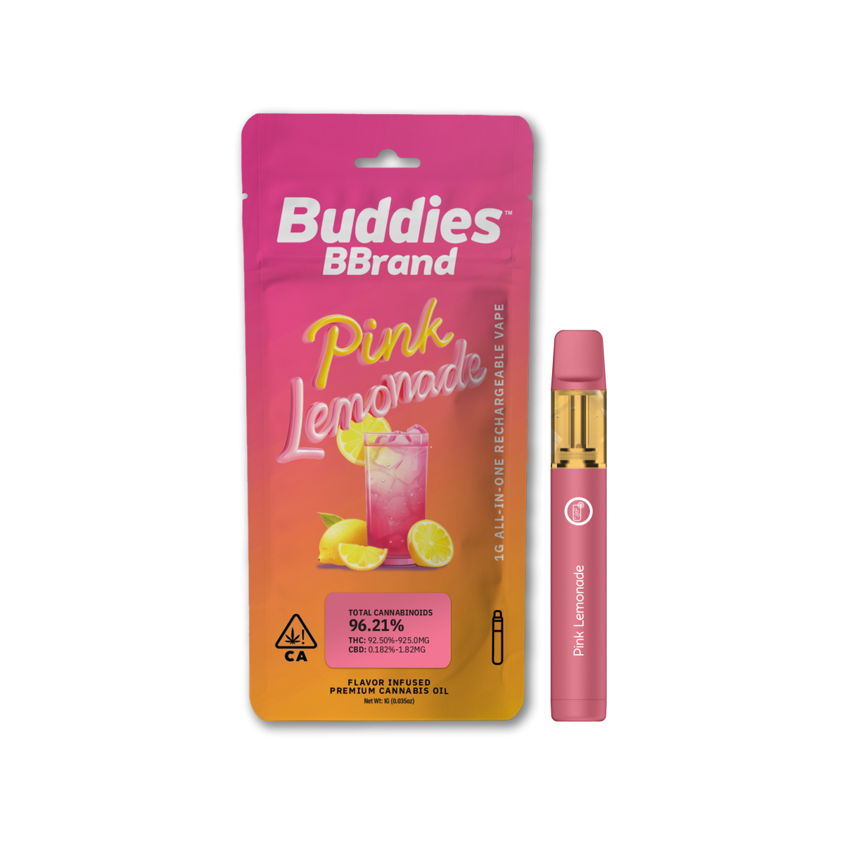 Photograph of product: Buddies Flavors - Pink Lemonade (H) - All-In-One Flavored Distillate Cartridge 1g